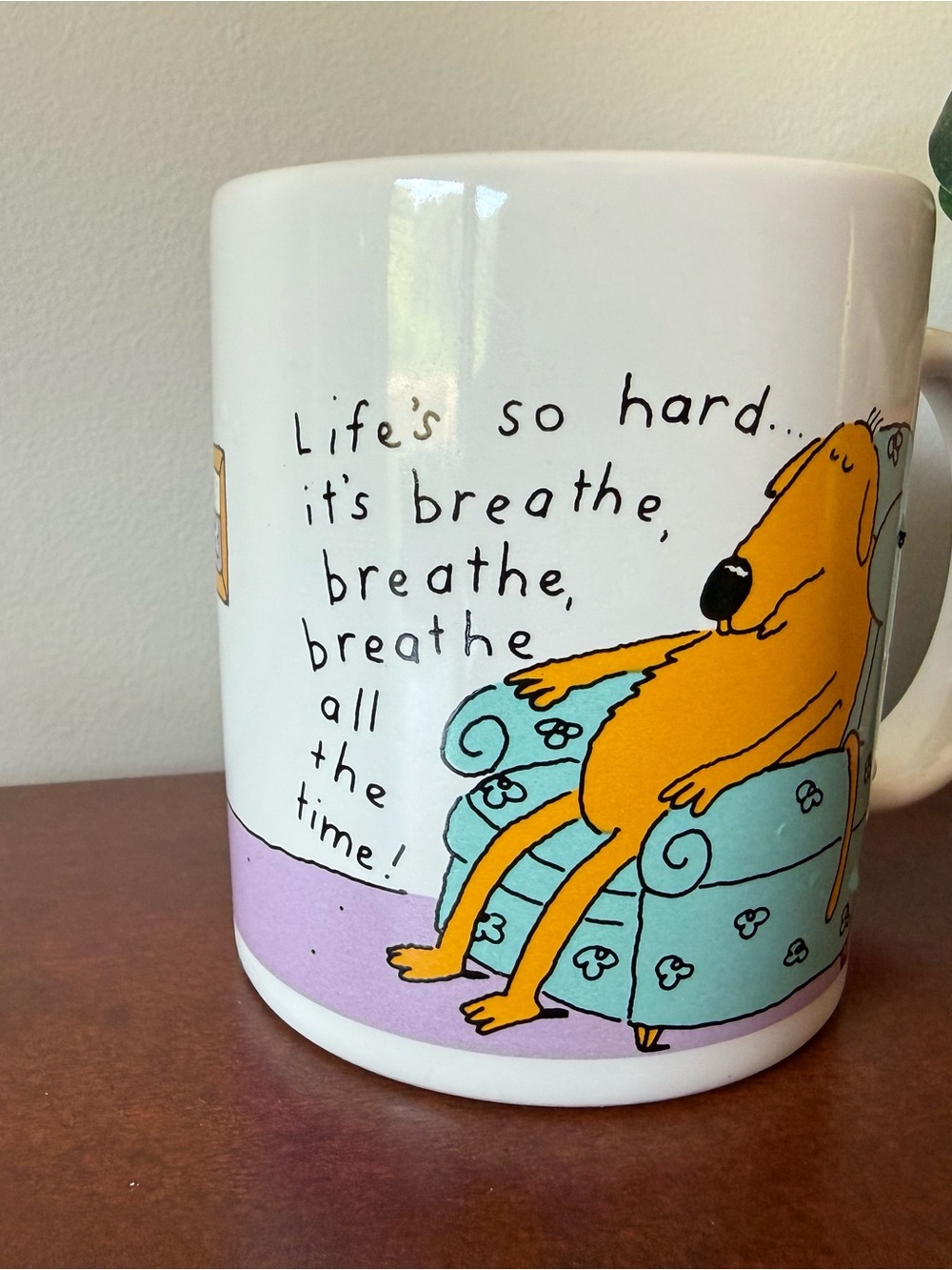 Graphic Ceramic Mug with Yellow Dog Illustration vintage hallmark